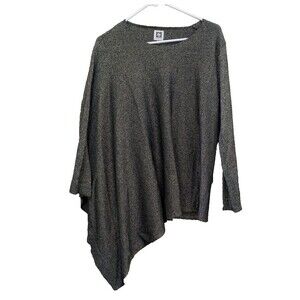 Anne Klein Tunic Womens Large Gold / Black Metallic Asymmetrical 1 sleeve poncho